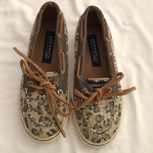 EUC sparkly leopard print Sperry Bahama Skimmers
